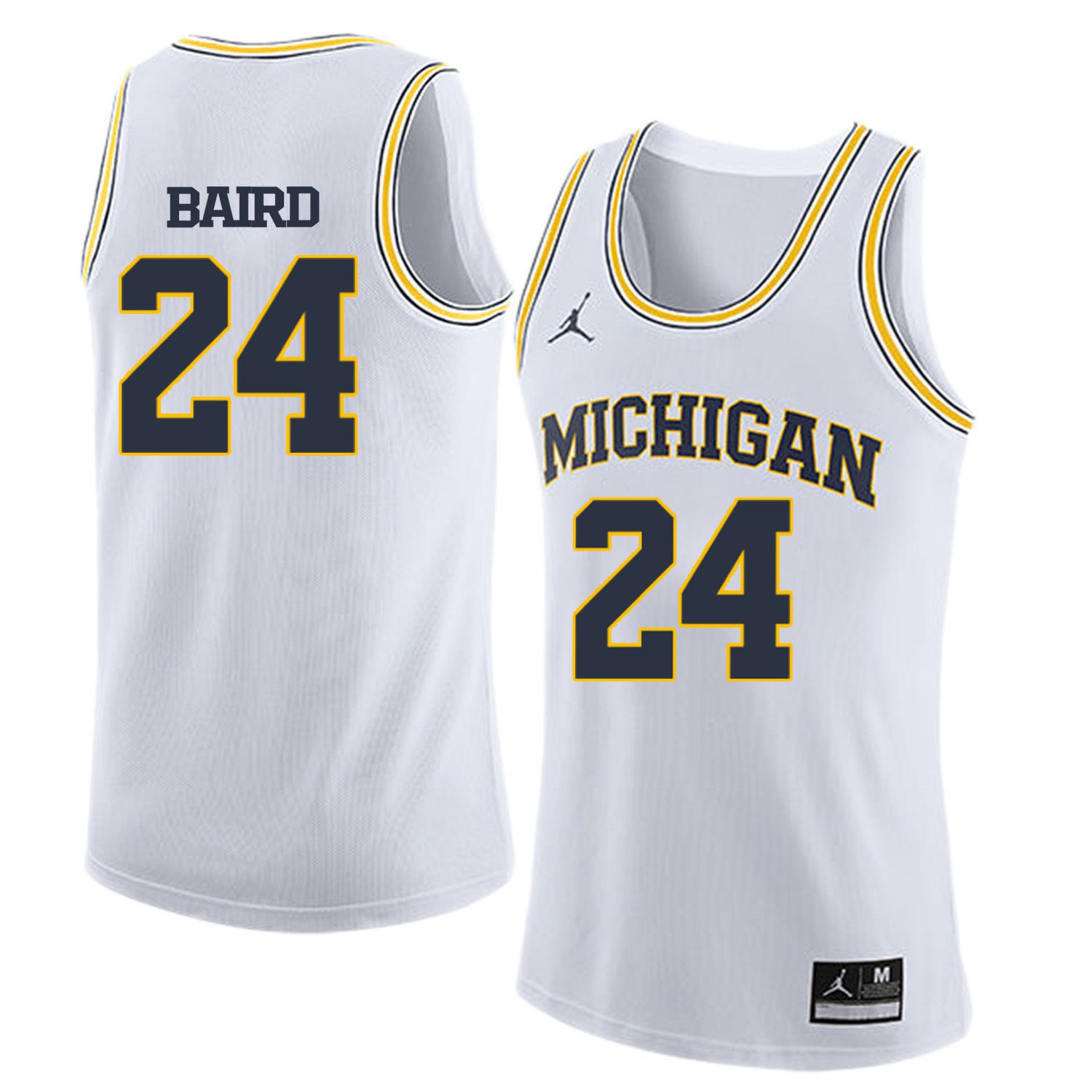 Men Jordan University of Michigan Basketball White #24 Baird Customized NCAA Jerseys->customized ncaa jersey->Custom Jersey